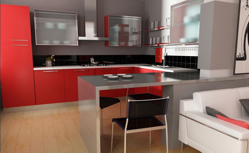 Moderne rote Küche